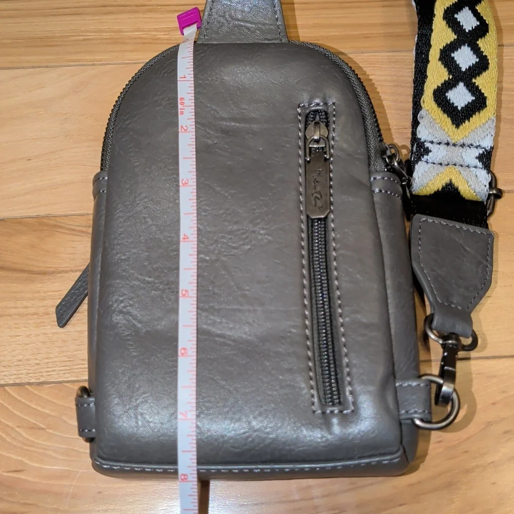 Gray Sling Bag with Yellow Patterned Strap - Lots Of Pockets
